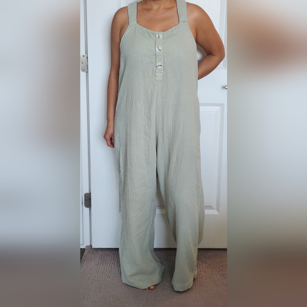 Zara 100% Cotton Sage Green Overalls